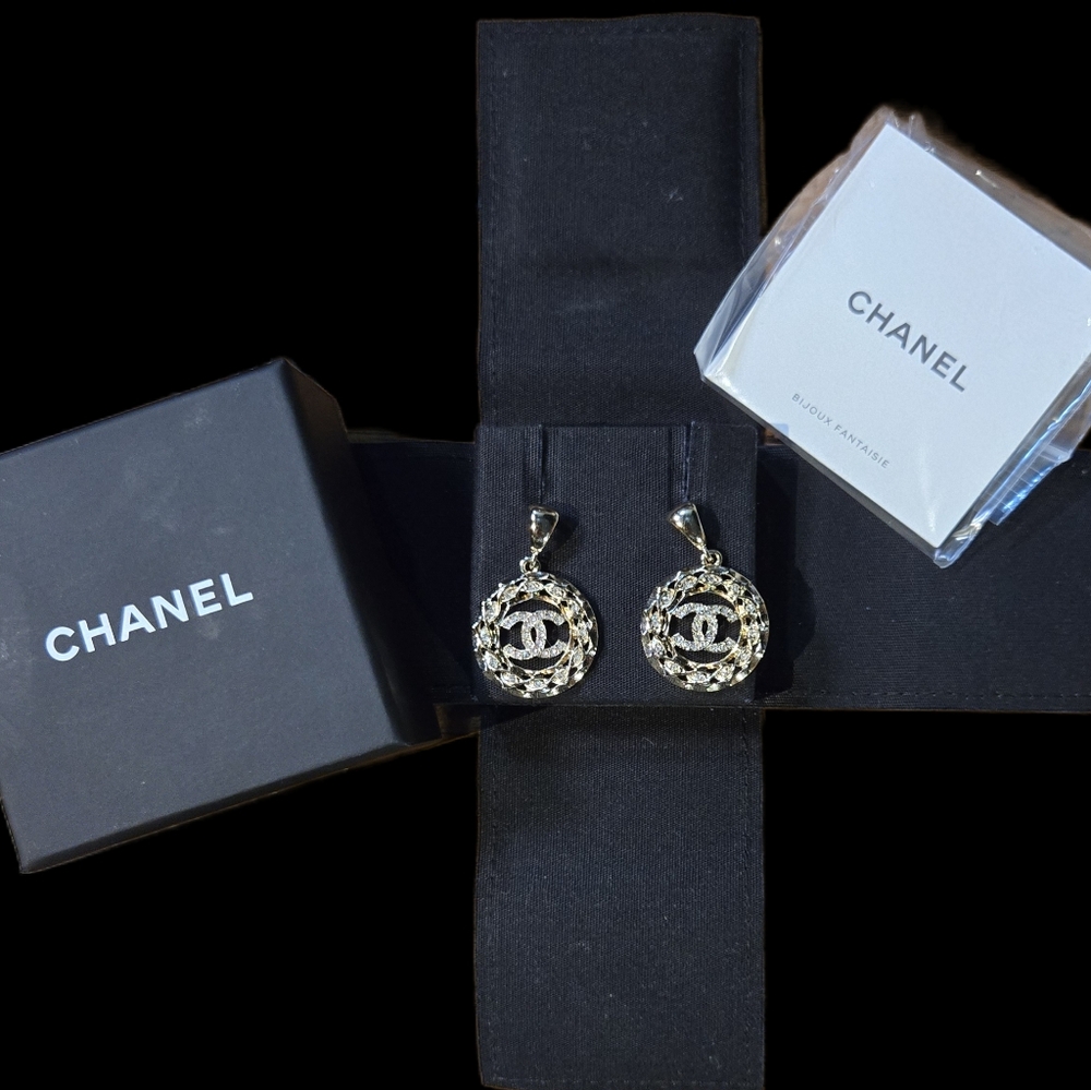 #44a - CHANEL Coco Mark Rhinestone Earrings Silver - Picture 11 of 15